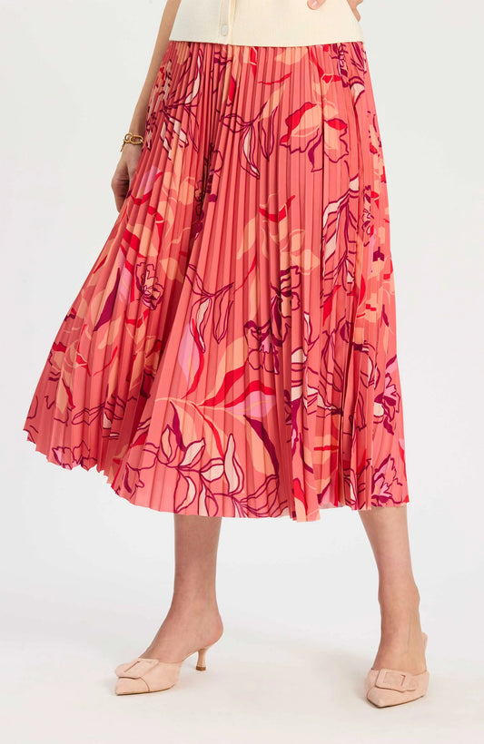 Cara Pleated Skirt - Multicolor Peachy Floral