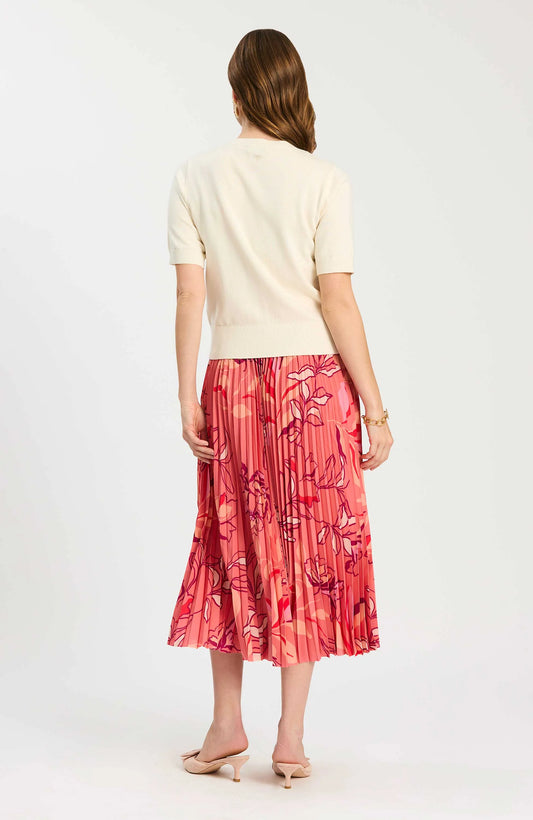 Cara Pleated Skirt - Multicolor Peachy Floral