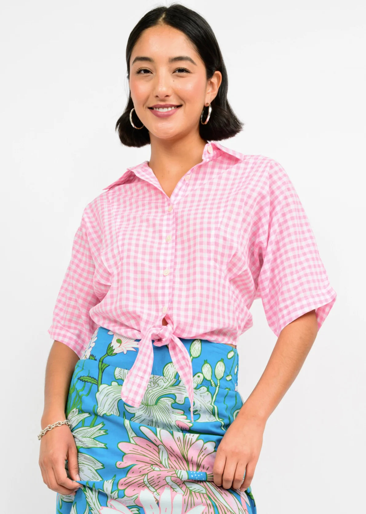 Gingham Check Tie Top - BAY WINDOW