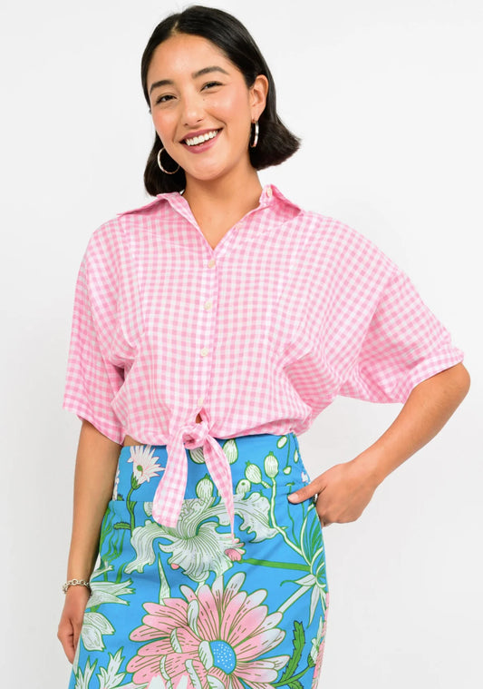 Gingham Check Tie Top - BAY WINDOW