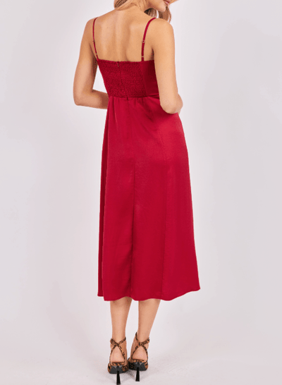 Romy Satin Bustier Bodice Midi Dress - Red