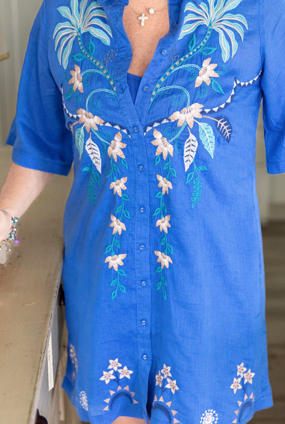 Kimono Sleeve Shirt Dress (Slip) - Una Admiral Blue