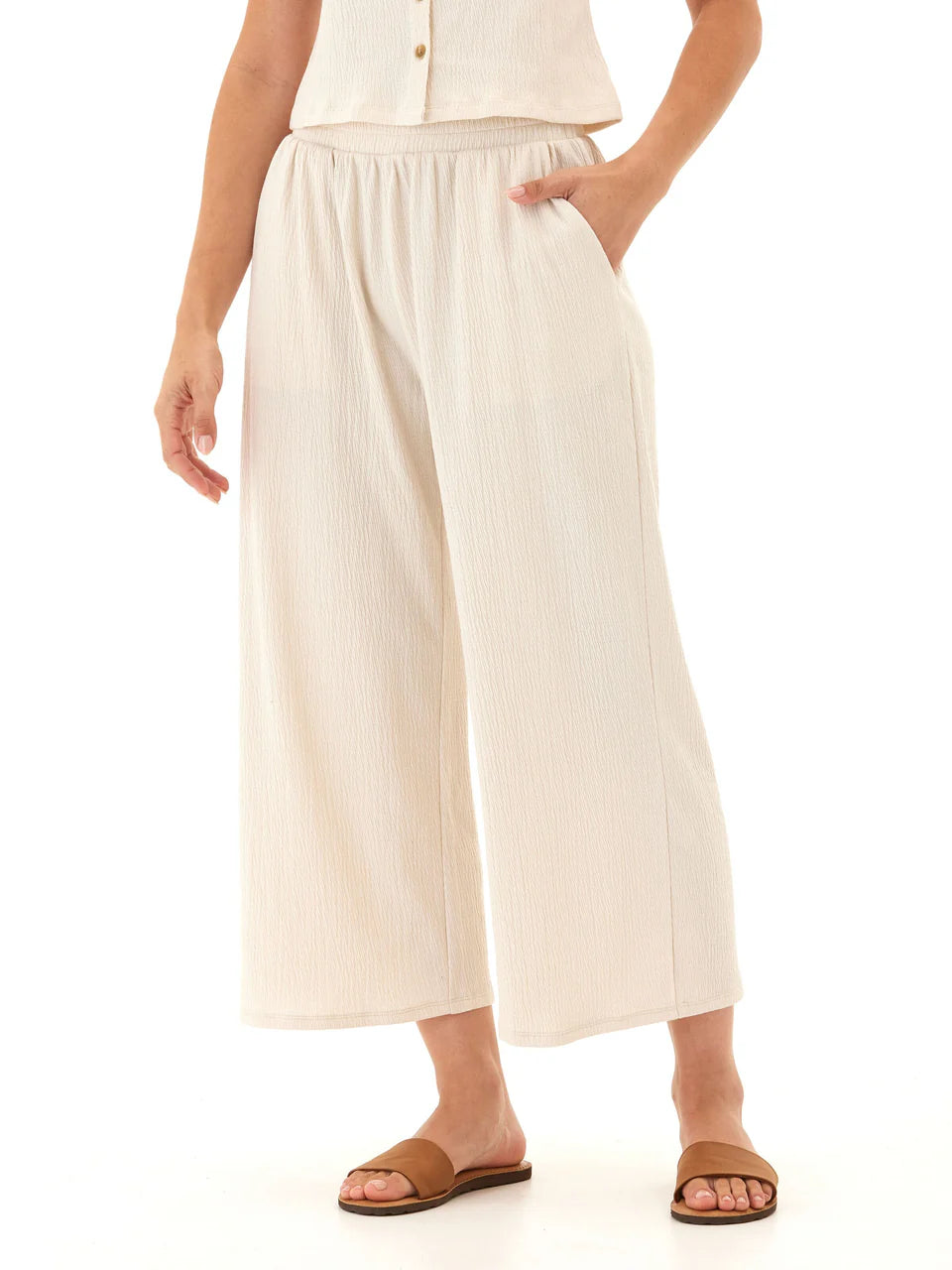 Ivanna Smocked Jersey Wide Leg Pant - Aspen