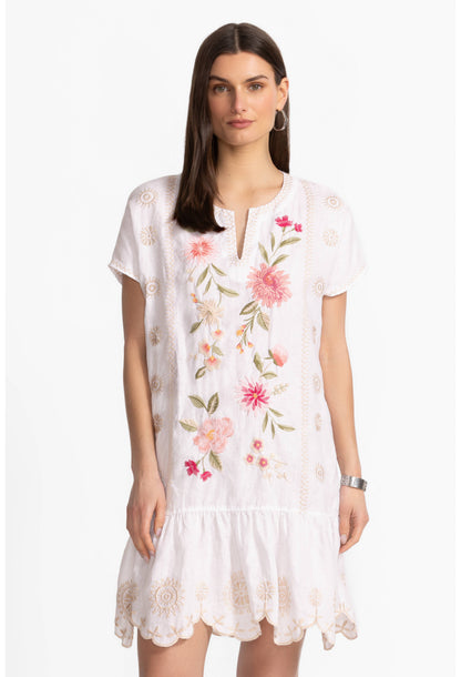 Relaxed Linen Flounce Dress - White - BAY WINDOW