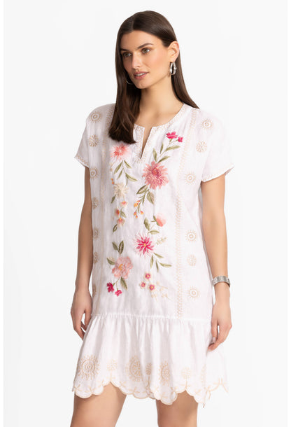 Relaxed Linen Flounce Dress - White - BAY WINDOW