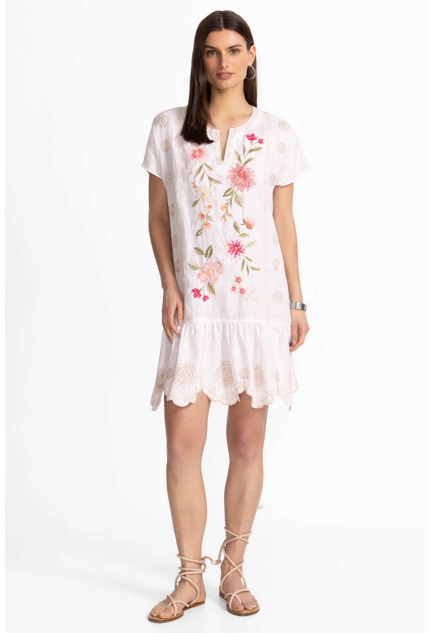 Relaxed Linen Flounce Dress - White - BAY WINDOW