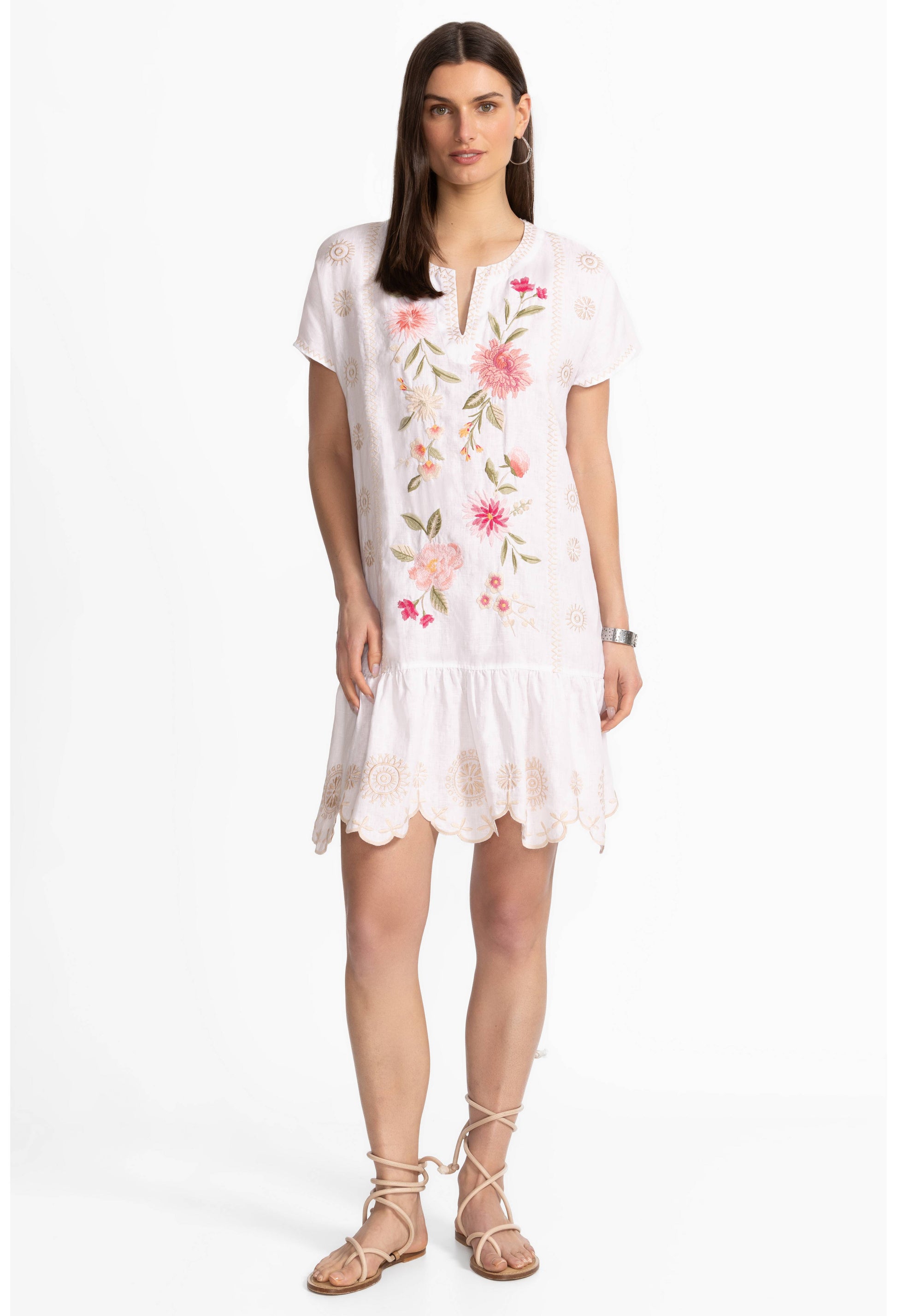 Relaxed Linen Flounce Dress - White - BAY WINDOW
