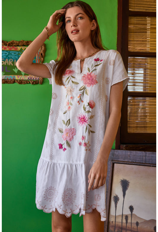 Relaxed Linen Flounce Dress - White - BAY WINDOW