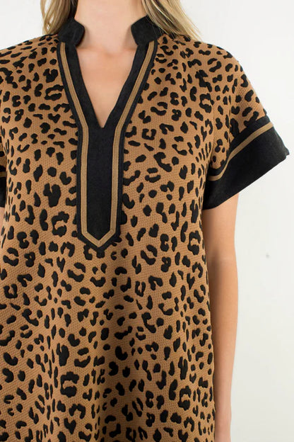 Short Sleeve Cheetah Print Dress - BAY WINDOW