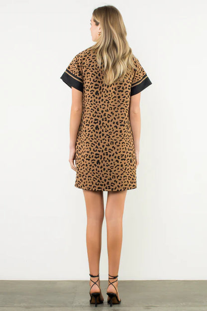 Short Sleeve Cheetah Print Dress - BAY WINDOW
