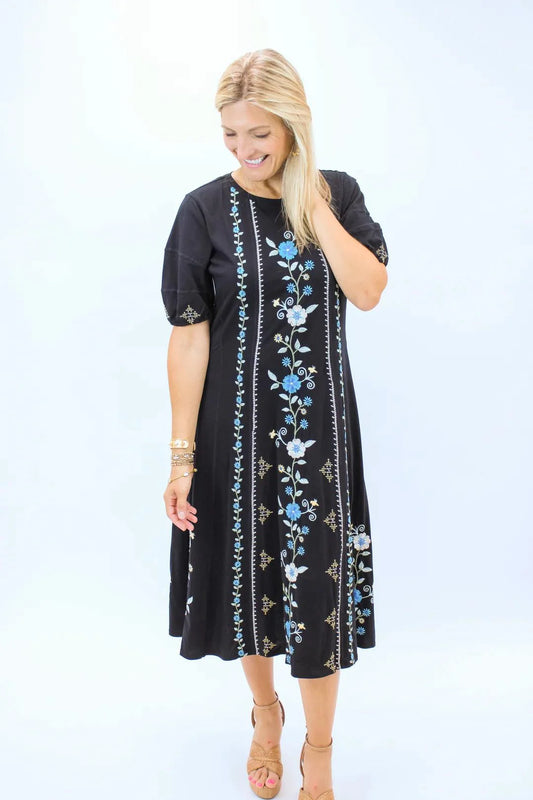 Jaanvi Bubble Sleeve Seamed Dress - Black - BAY WINDOW