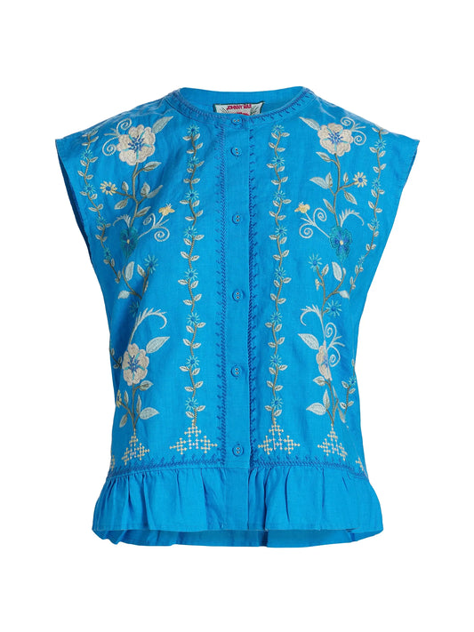 Jaanvi Peplum Cap Sleeve Blouse - Diva Blue - BAY WINDOW