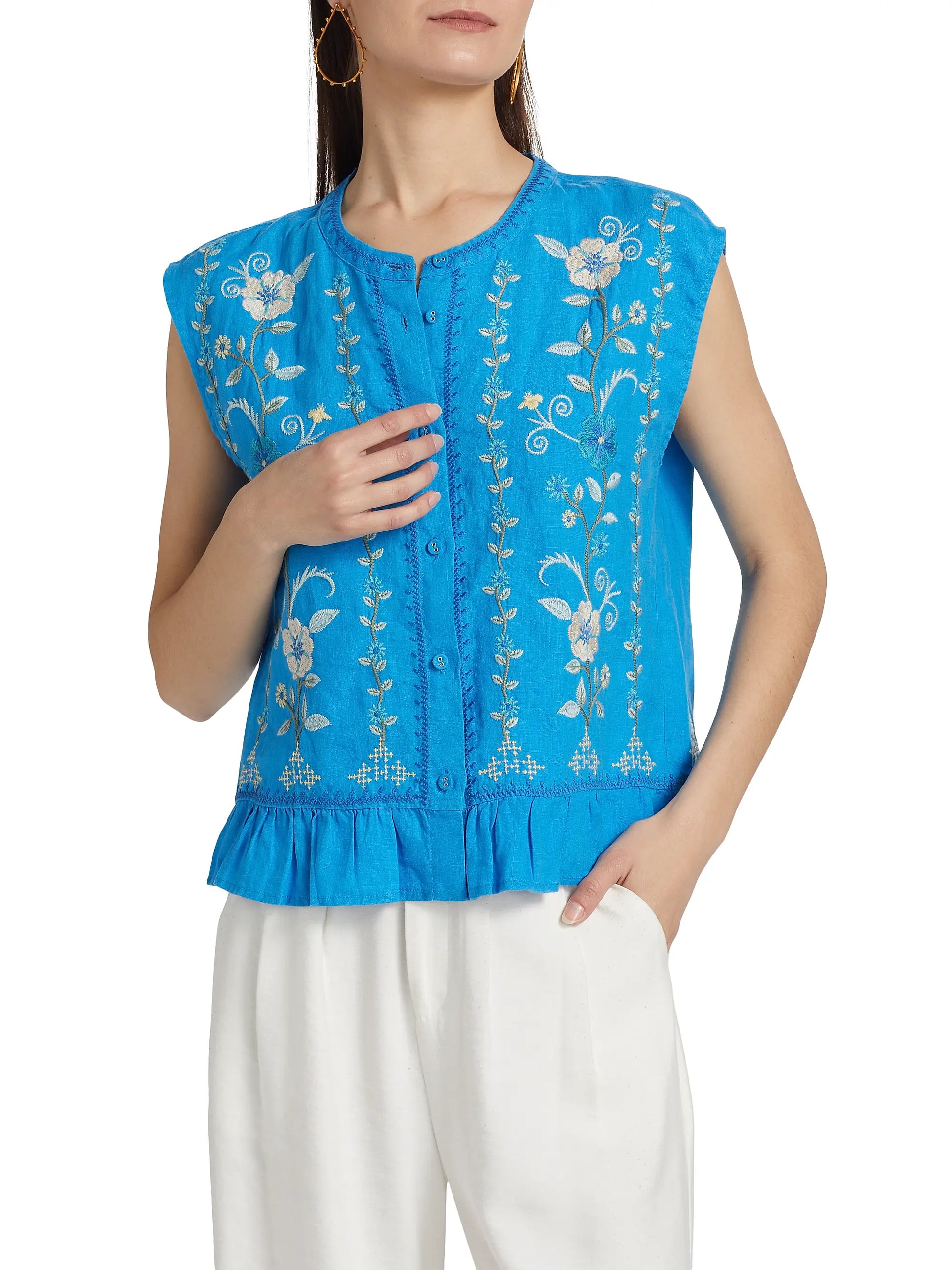 Jaanvi Peplum Cap Sleeve Blouse - Diva Blue - BAY WINDOW