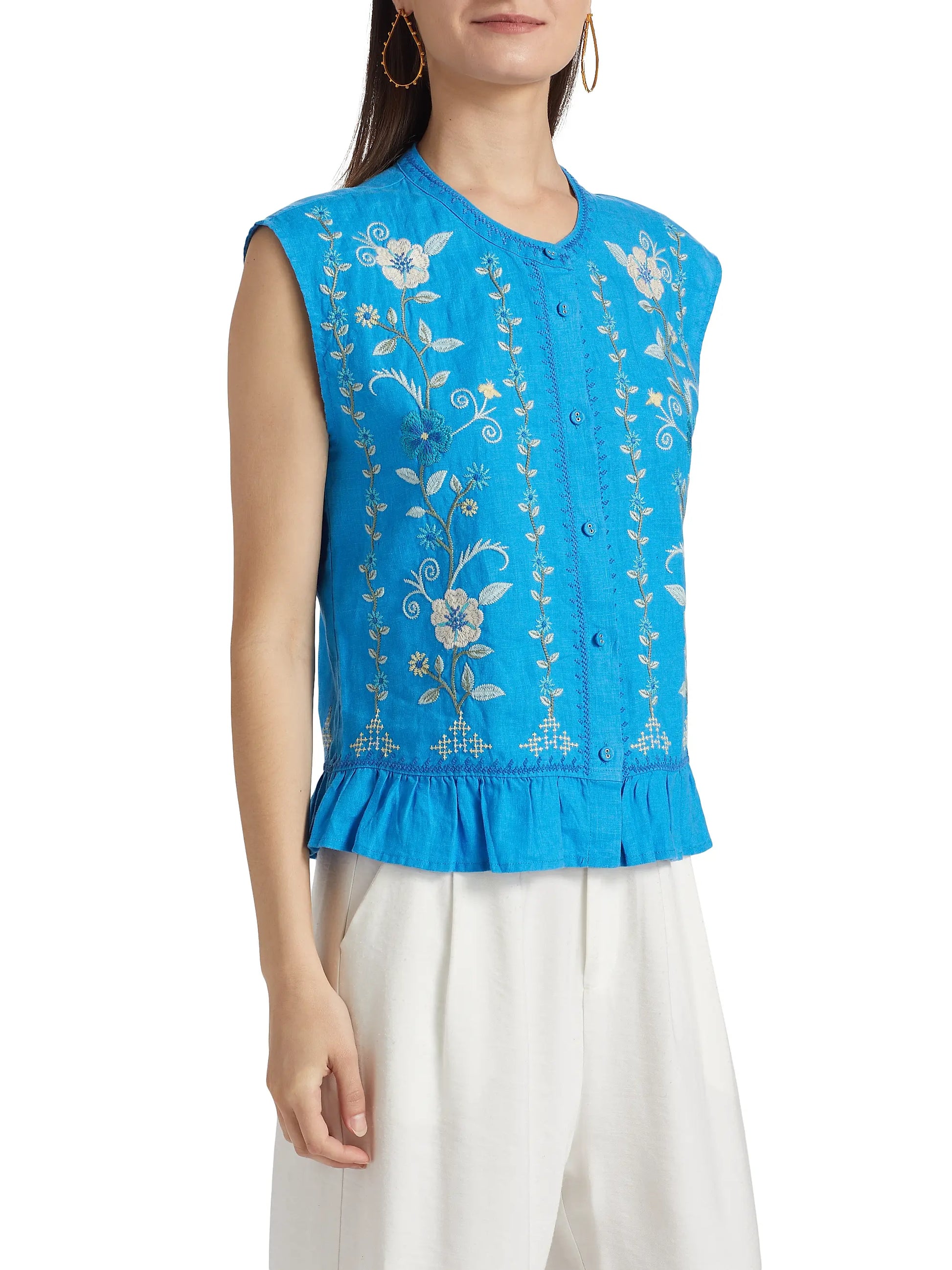 Jaanvi Peplum Cap Sleeve Blouse - Diva Blue - BAY WINDOW