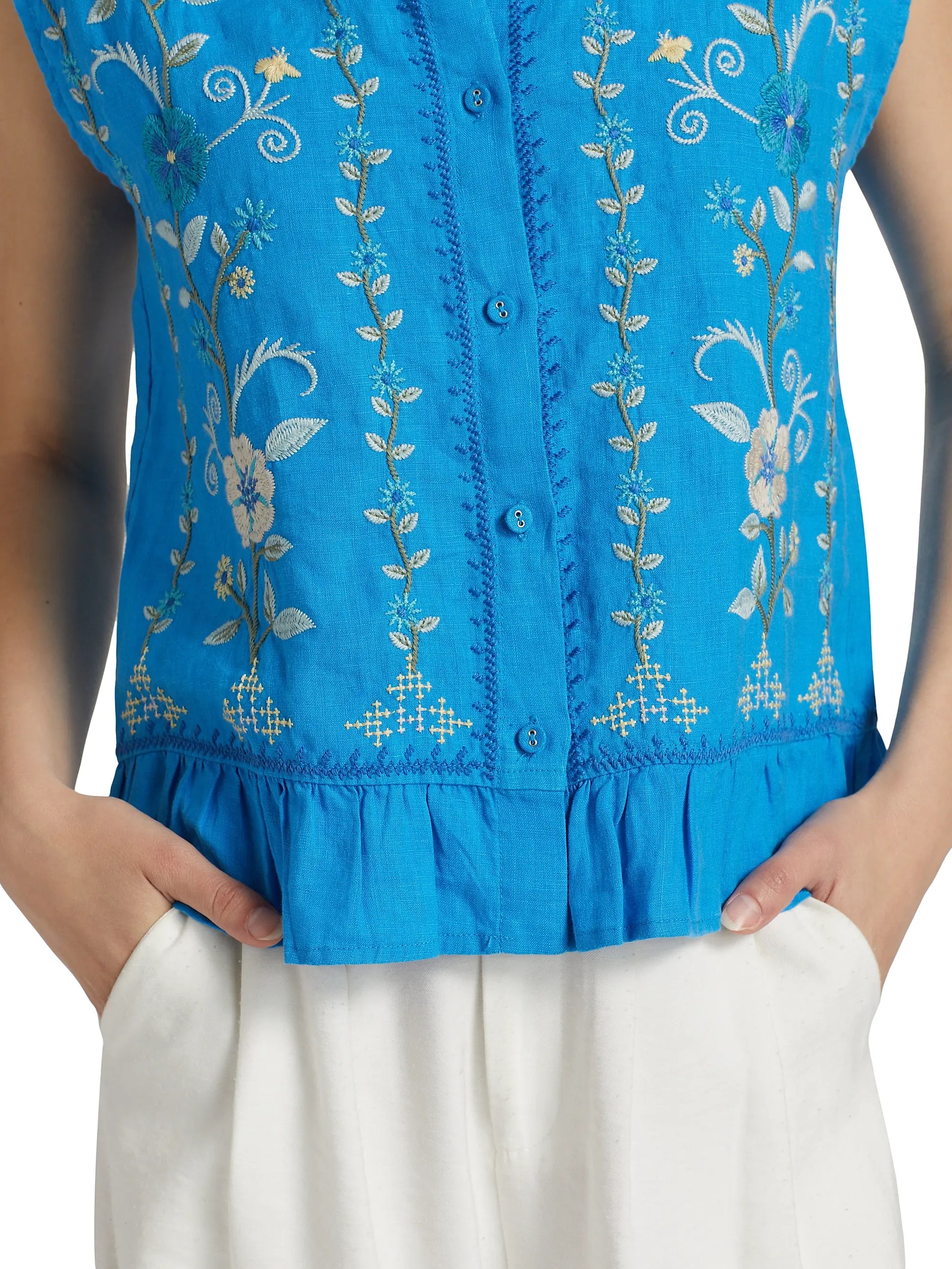 Jaanvi Peplum Cap Sleeve Blouse - Diva Blue - BAY WINDOW