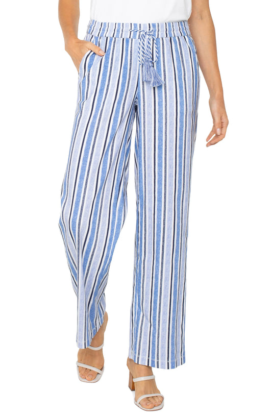 Pull on Drawstring WB Wide Leg - White/Blue Stripe - BAY WINDOW