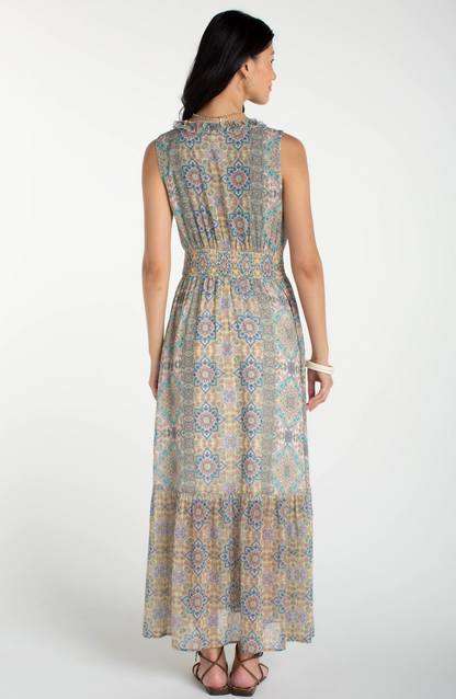 Sleeveless Smocked Waist Woven Maxi Dress - Citron Multi