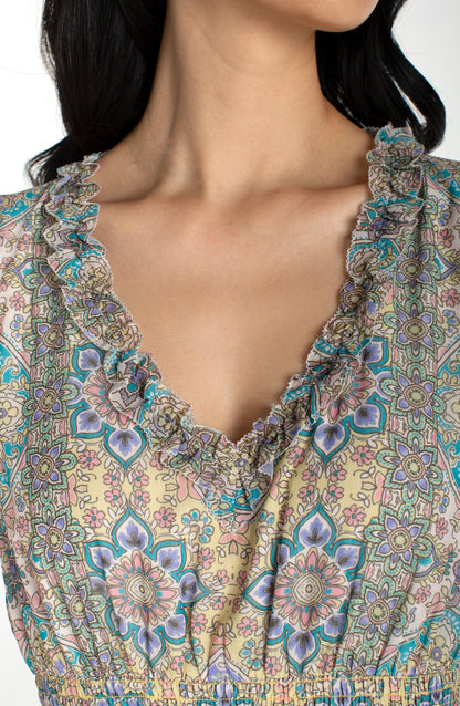 Sleeveless Smocked Waist Woven Maxi Dress - Citron Multi