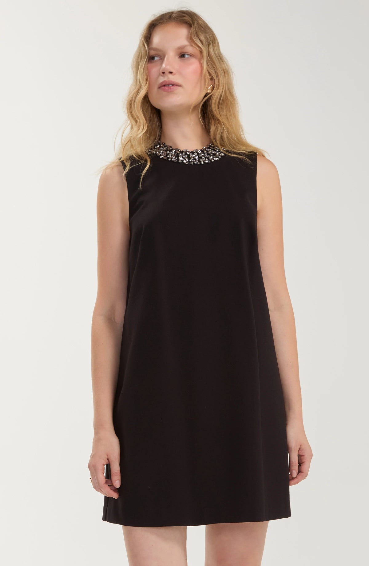 Sleeveless Dress W/ Embellished Collar