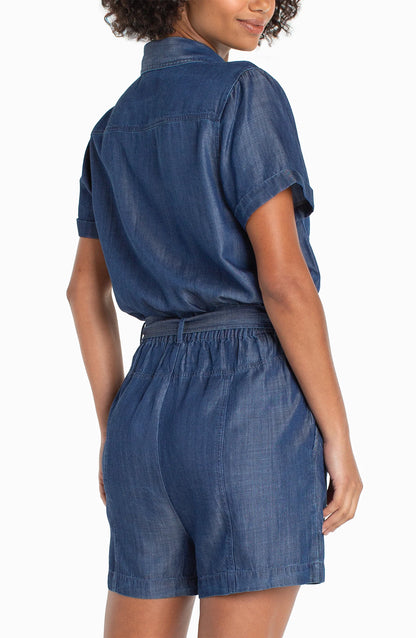 Short Sleeve Romper w/ Self Tie - Serene Dark