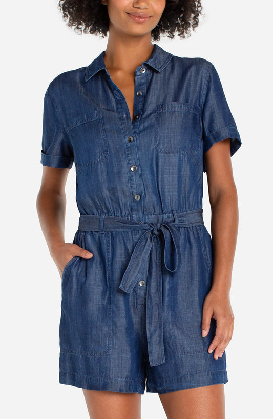 Short Sleeve Romper w/ Self Tie - Serene Dark