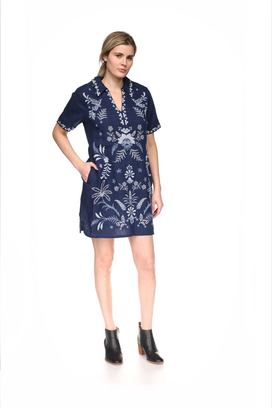 Linen Henley Collared Dress - Winona
