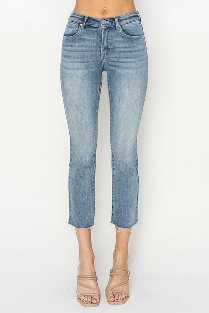 Mid Rise Crop Straight Raw-Edge Hem Jeans - Medium