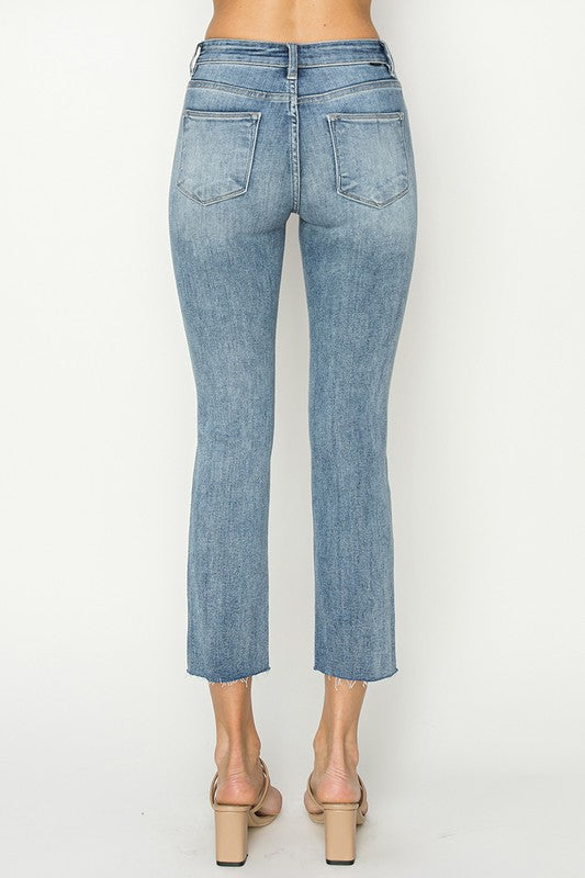 Mid Rise Crop Straight Raw-Edge Hem Jeans - Medium