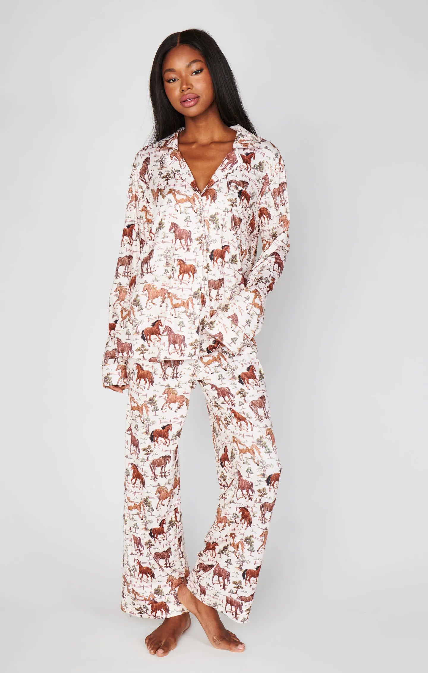 Classic PJ Set - Country Horses Jersey - BAY WINDOW