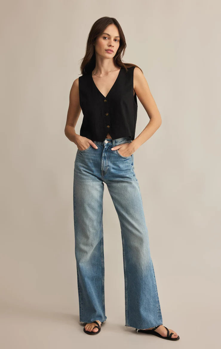 Marta Linen Vest - Black