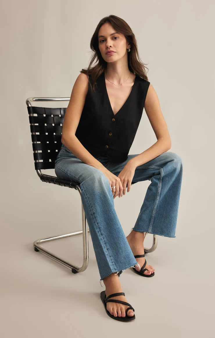 Marta Linen Vest - Black