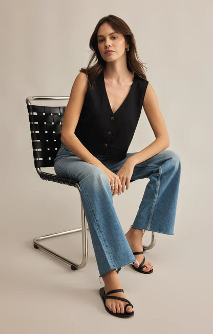 Marta Linen Vest - Black