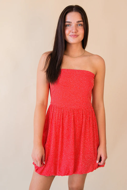 Nina Bubble Tube Romper - Red