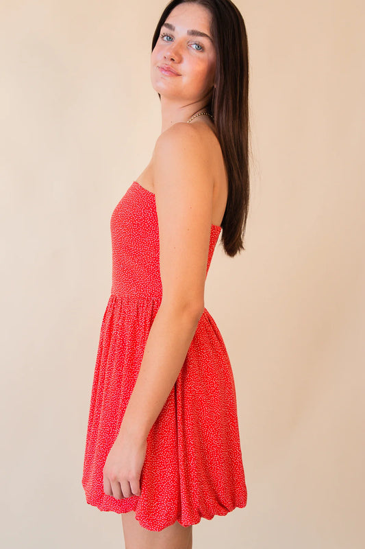 Nina Bubble Tube Romper - Red