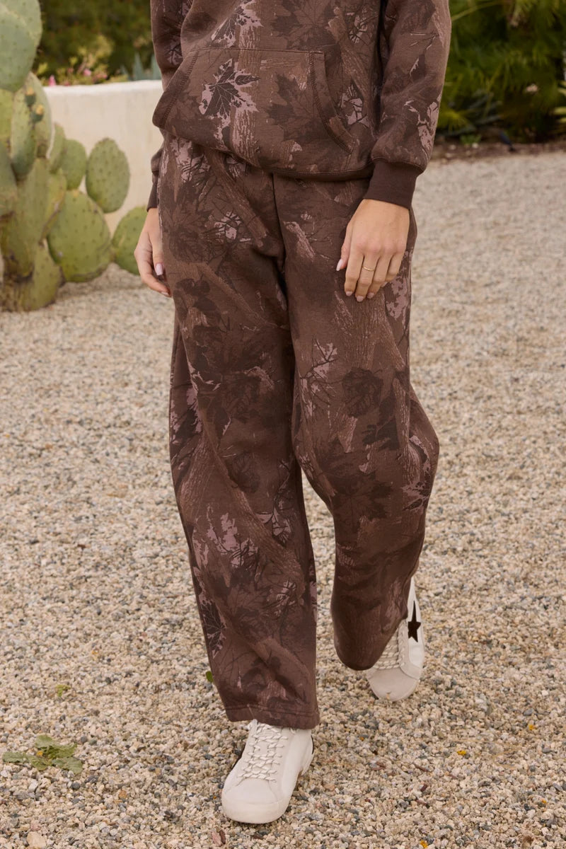 Brown Camo Wide Leg Sweatpant