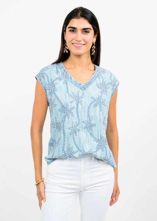 Denim Palm Tee - Indigo - BAY WINDOW
