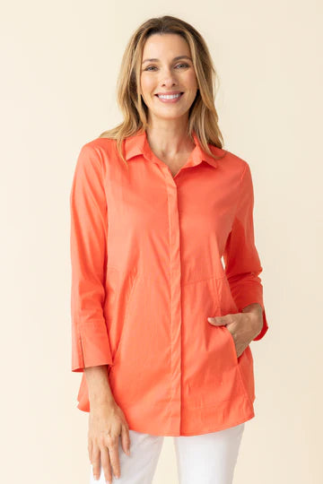 Perfect Travel Hidden Placket Shirt - Papaya - BAY WINDOW