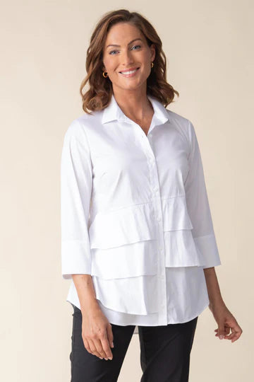 Perfect Travel Tiered Ruffle Shirt - White - BAY WINDOW
