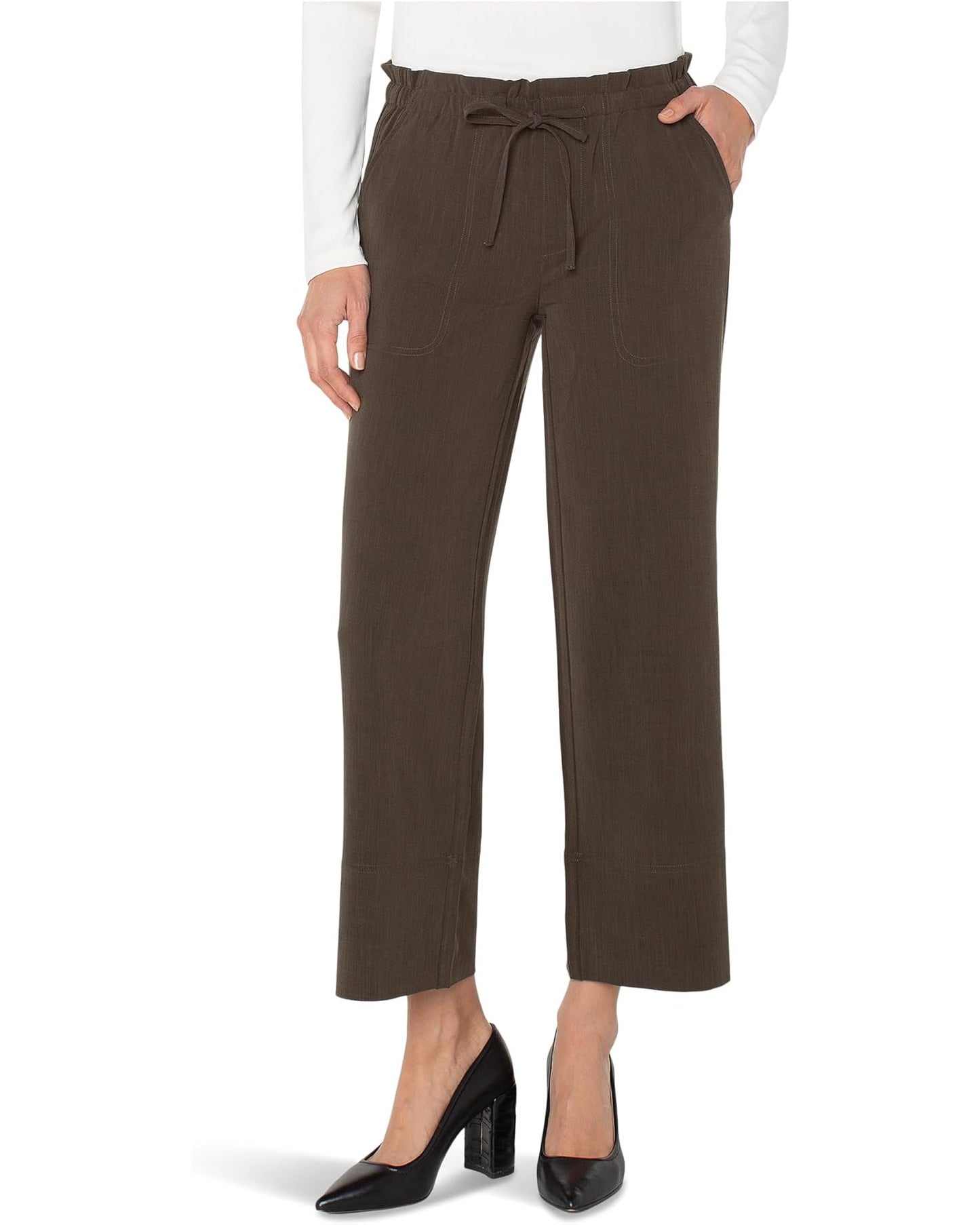 Pull On Tie Waist Wide Leg Ankle 26" Inseam - Black Olive