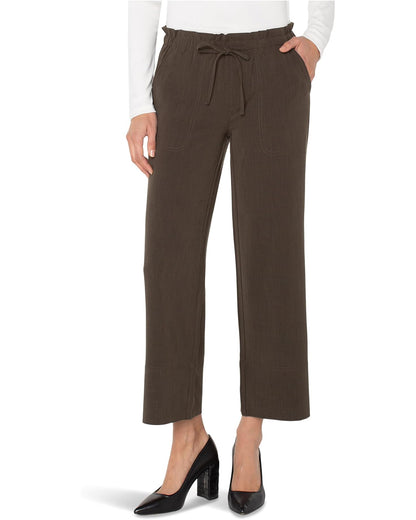 Pull On Tie Waist Wide Leg Ankle 26" Inseam - Black Olive