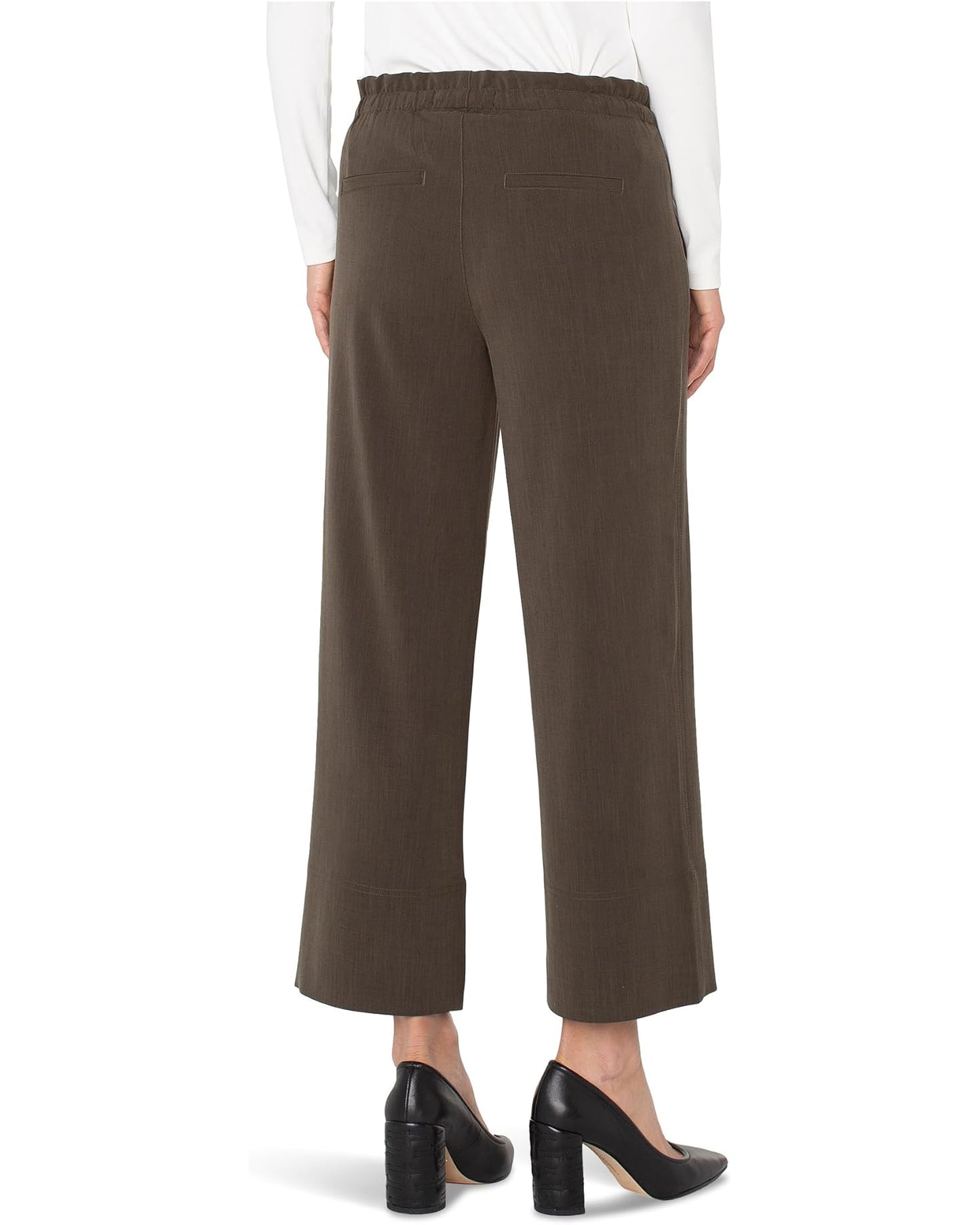 Pull On Tie Waist Wide Leg Ankle 26" Inseam - Black Olive