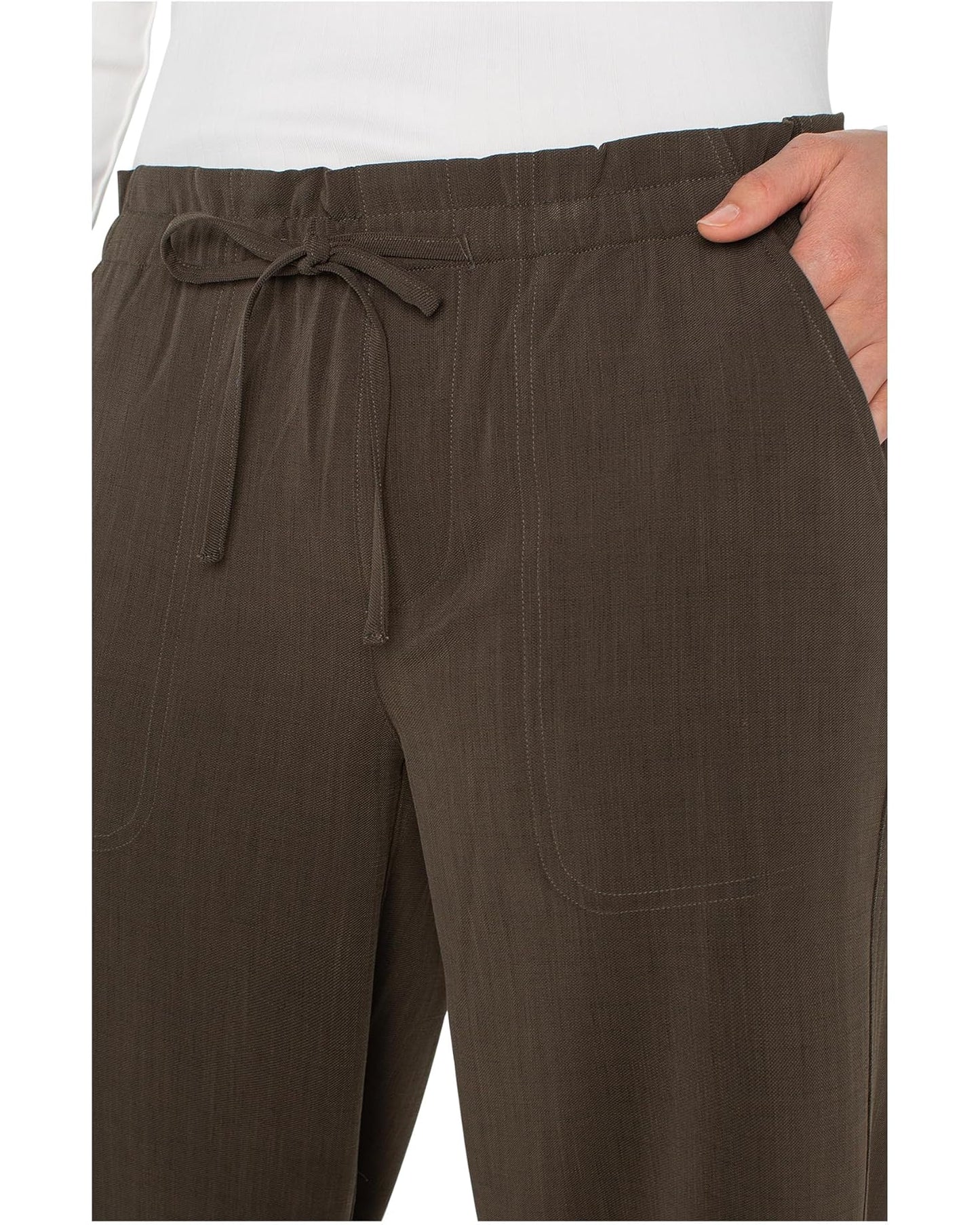 Pull On Tie Waist Wide Leg Ankle 26" Inseam - Black Olive