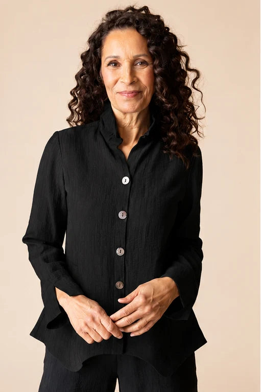 Rayon Jacquard Ruched Collar Shirt