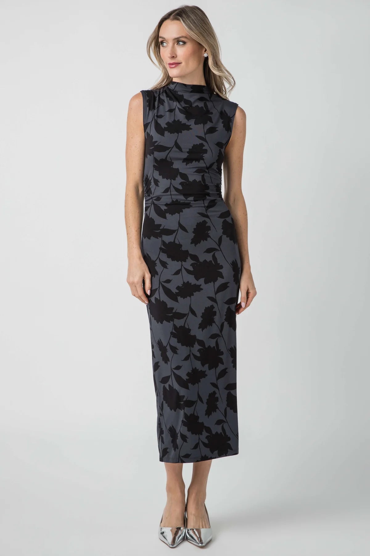 Tatum Shadow Floral Midi Dress - Black