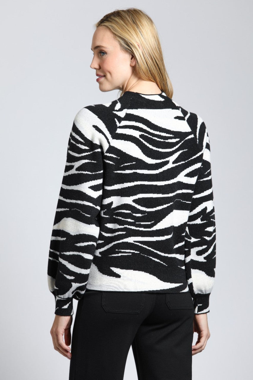 Zebra Print Sweater w/ Puff Sleeve