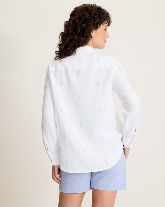 Palm Embroidered L/S Relaxed Shirt - Linen Sky