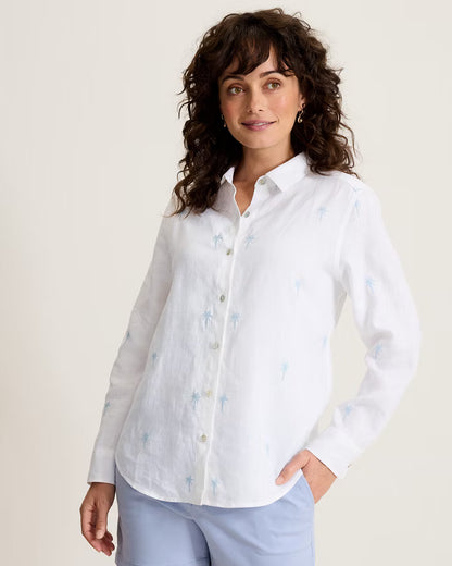 Palm Embroidered L/S Relaxed Shirt - Linen Sky
