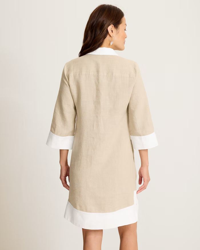 Two Palms Colorblock Sleeve Shift Dress - Natural