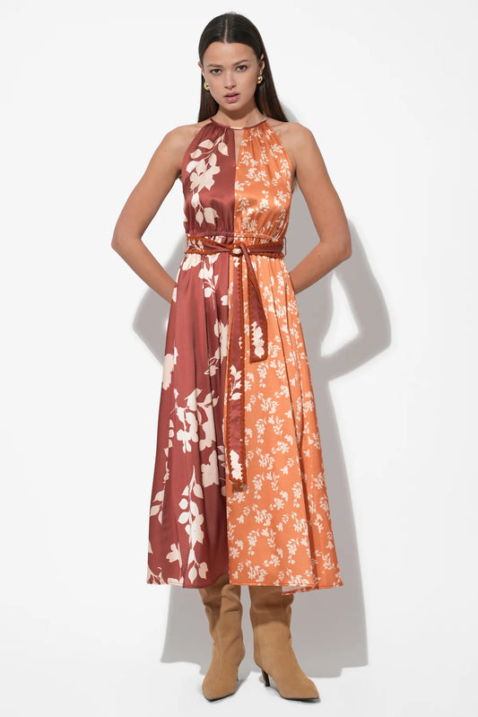 Sandi Two Toned Halter Midi Dress - Marigold/Brown - BAY WINDOW
