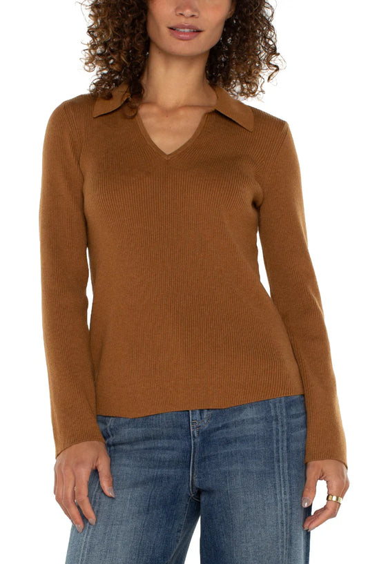 LS V-Neck Collard Sweater